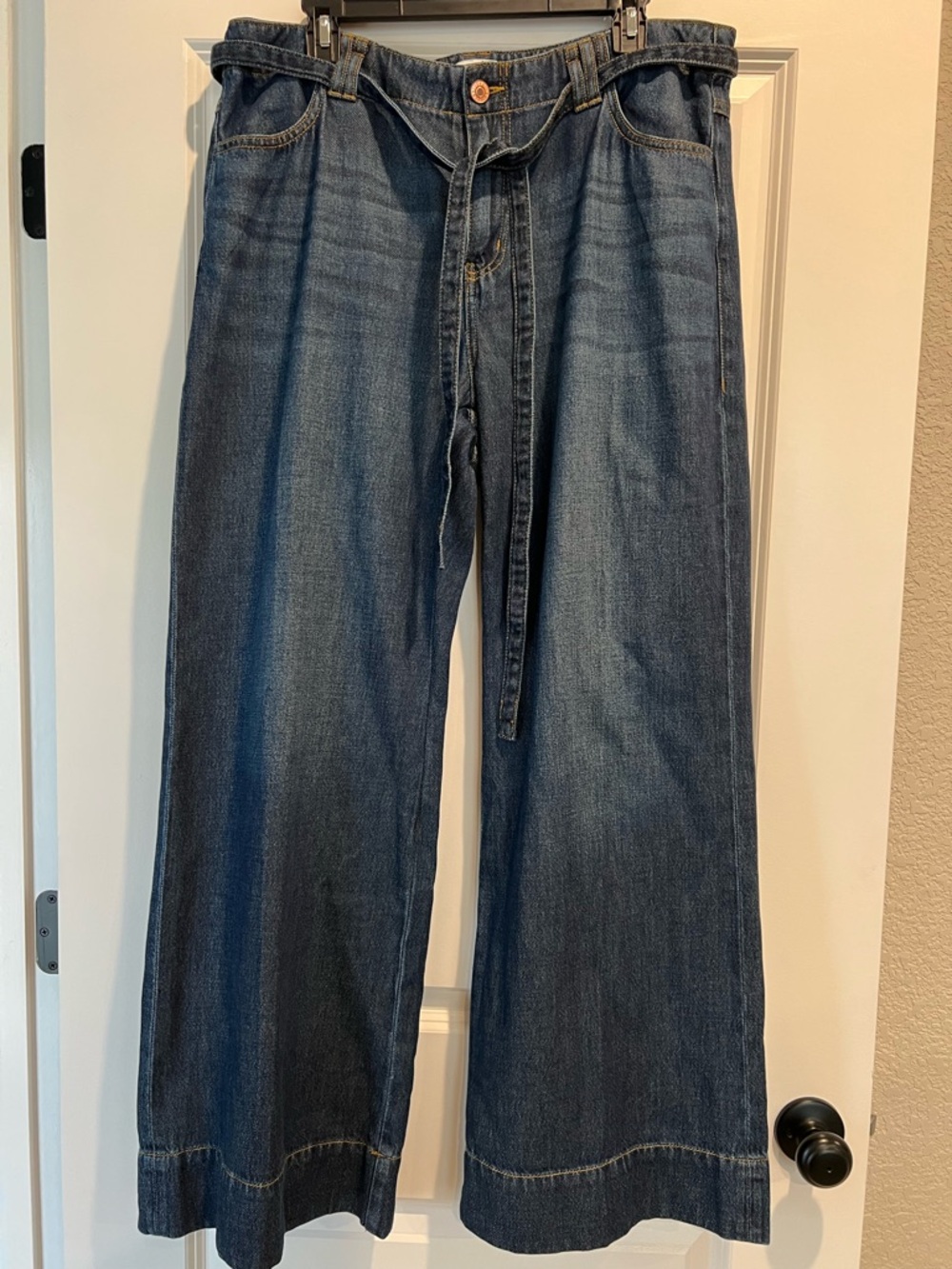 CAbi Beau Wide-Leg Denim Jeans in Dark Blue. #4904
